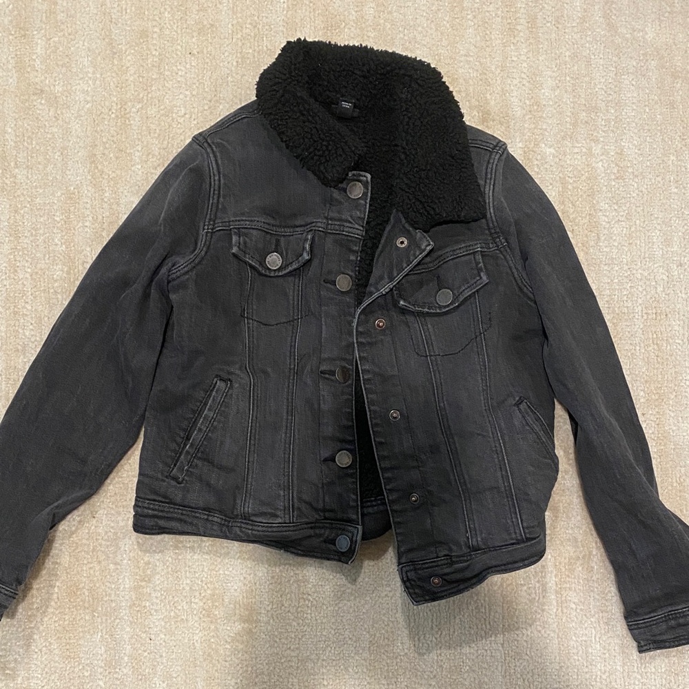 art class Black Jean Jacket with Sherpa Collar